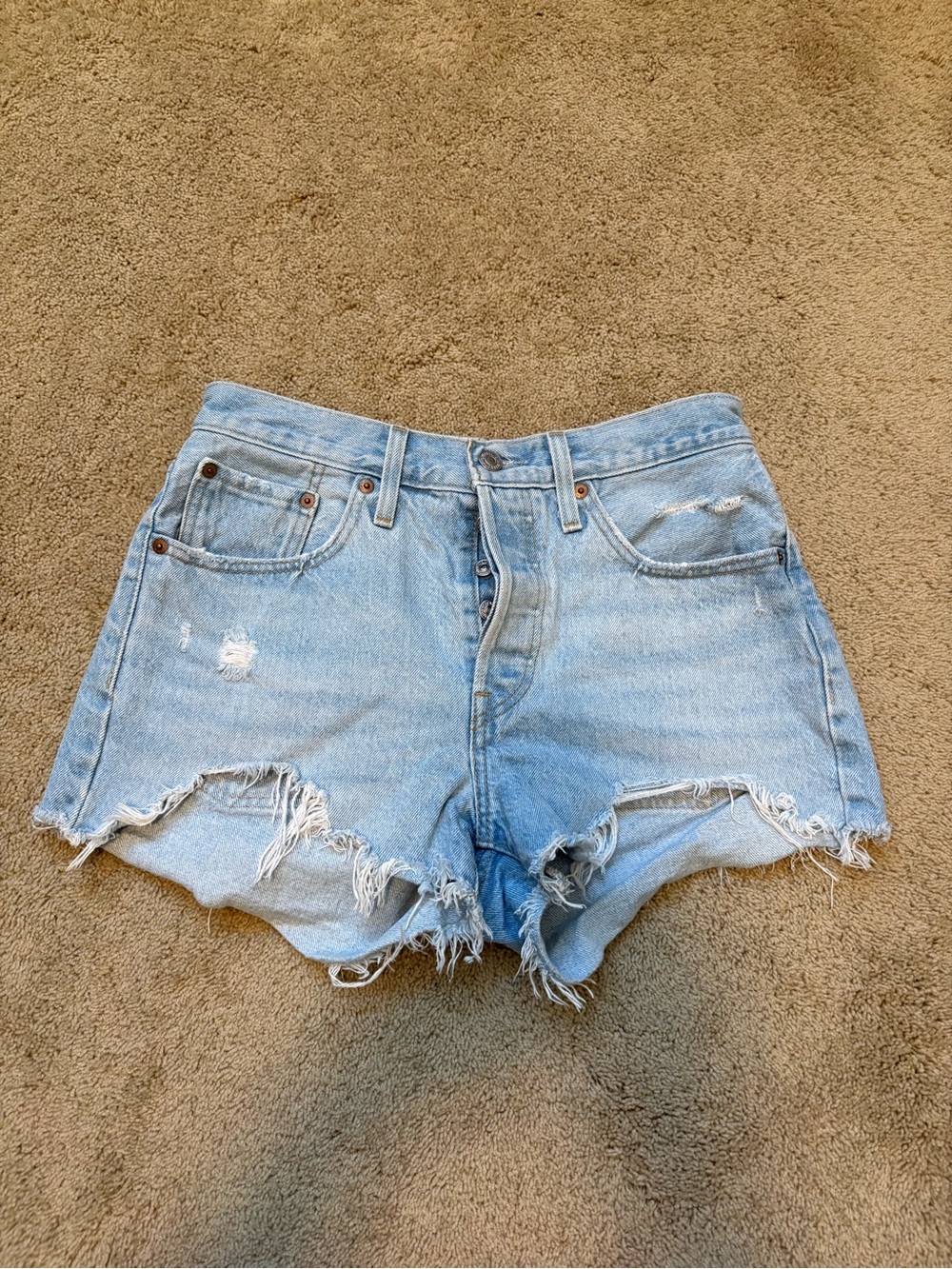 Levi's Light Blue Distressed Denim Jean Shorts